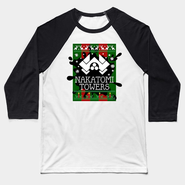 Die Hard Nakatomi Towers Christmas Baseball T-Shirt by joeysartworld